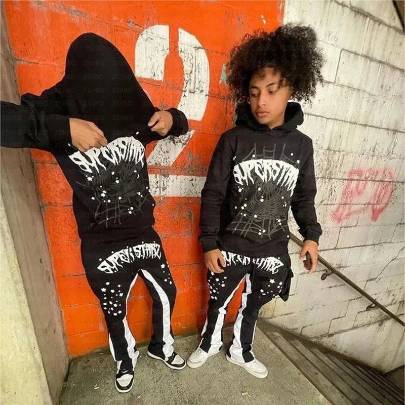 Spider web Printed Hoodie Aesthetic Creativity Hooded Sweatshirt Y2K Clothing Women's Jacket Top Men's Hoodie Punk Pullover