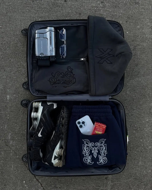 Hip hop fashion Vintage patchwork pattern embroidery design men clothing Y2k set Punk Harajuku casual couple oversized tracksuit